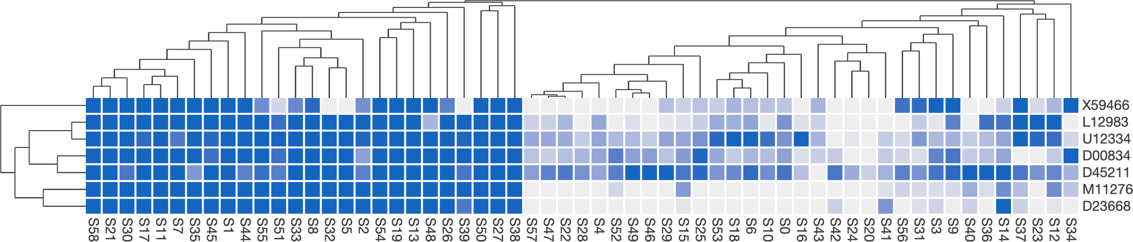 A clustered heatmap with dendrograms